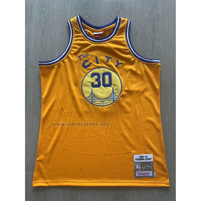 Camiseta Golden State Warriors Stephen Curry NO 30 Mitchell & Ness 2019-20 Amarillo